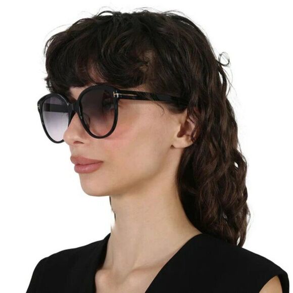 Tom Ford Women Sunglasses Shiny Black Smoke Gradient Round FT0957-D/S 01B main image 10